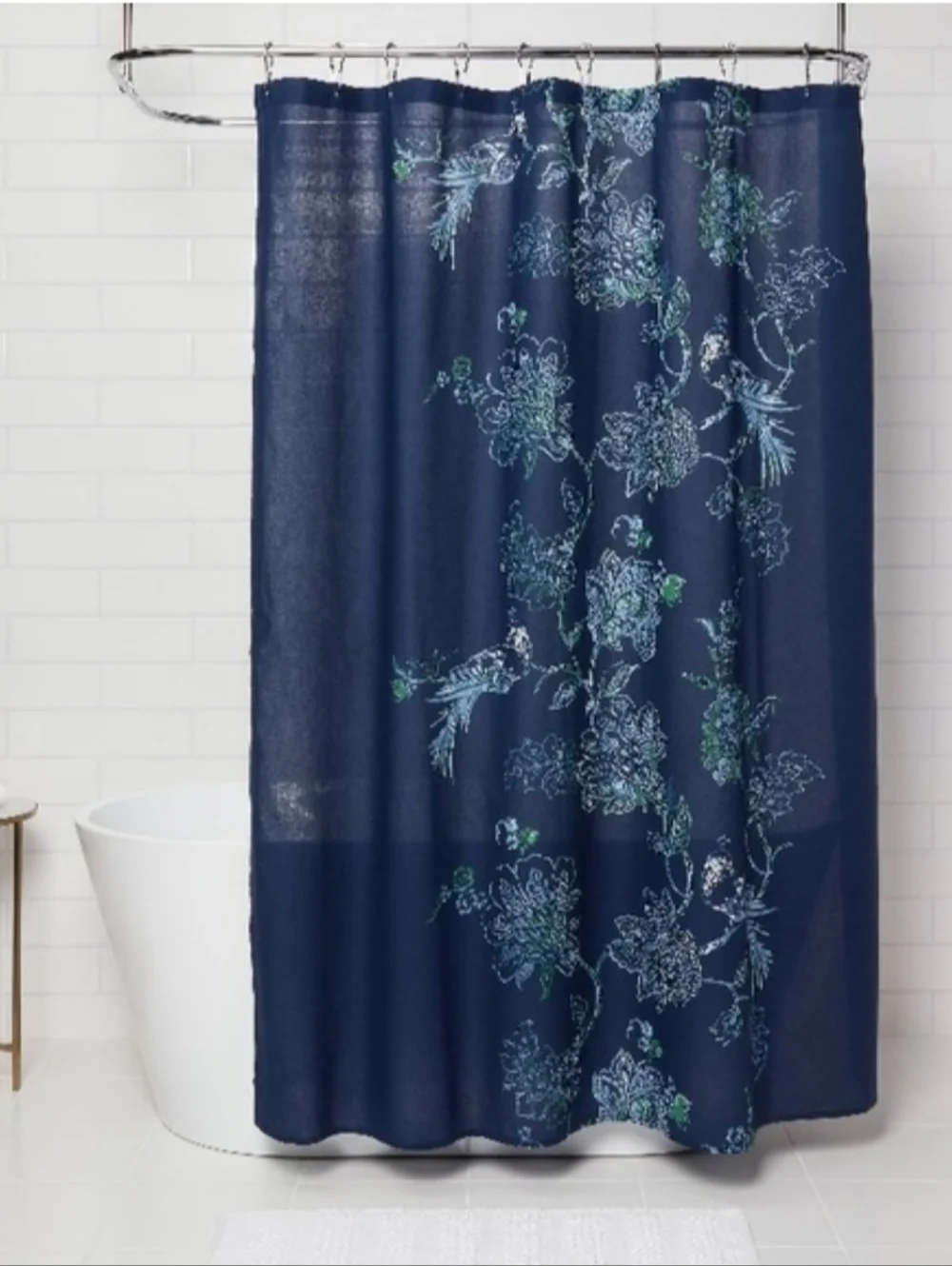 Threshold Blue Shower Curtain With Tassles